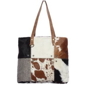 Myra Bag Patch Genuine Cow Hide Tote Bag Purse LUV